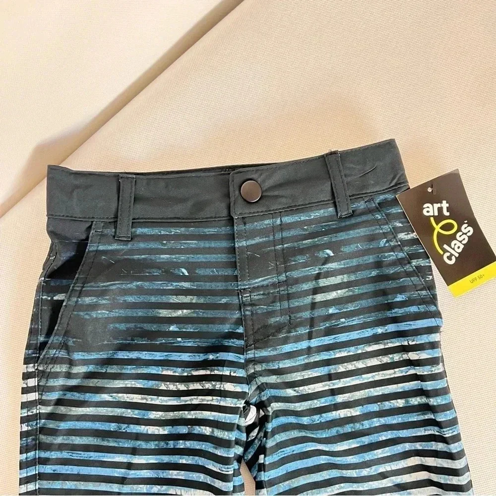 Art Class Striped Hybrid Swim Shorts Size 4 Boys Kids Black Tie Dye